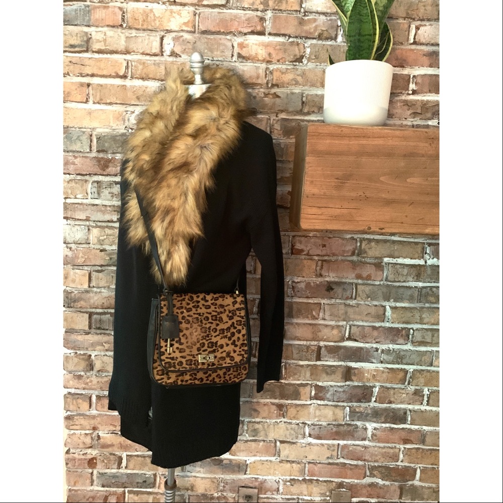 Fossil Memoir Novella Cheetah Calf Hair Crossbody Flap Bag Purse ZB5427